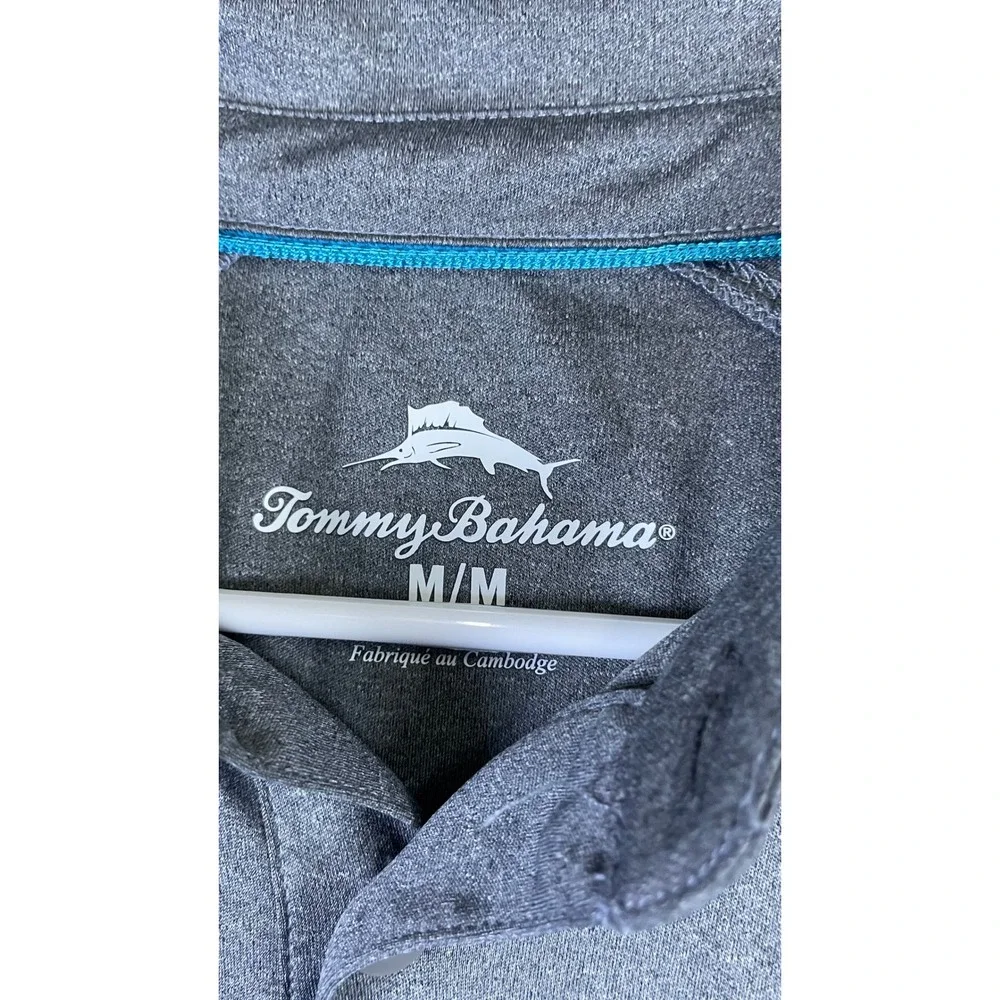 Tommy Bahama Polo Shirt Mens Medium Gray Excellent Marlin Logo Performance